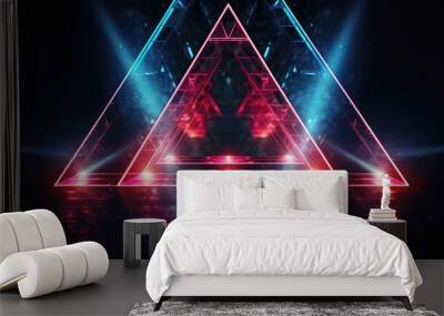 Geometric triangles with neon glow Wall mural