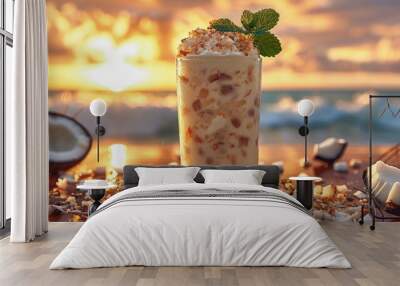 Iced vanilla bean coconut milk, sweet and tropical. Hyperdetailed. Photorealistic. HD. super detailed Wall mural