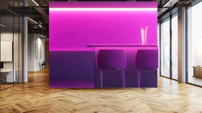 Modern bar with neon lights and two glasses on counter Wall mural