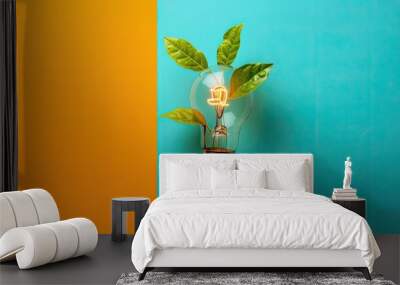 Reduction of carbon footprints through innovative energy solutions, solid color background Wall mural