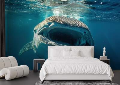 Snorkeling with whale sharks in Mexico, gentle giants, marine encounter, awe-inspiring experience. Photorealistic. HD. Wall mural