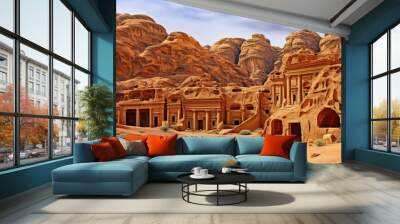 The petra jordan ancient city rock cut architecture desert canyons Wall mural