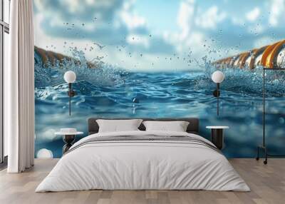 Tidal power animation, digital model, ocean energy exploration. Hyperdetailed. Photorealistic. HD. super detailed Wall mural