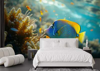 close up of a colorful tropical fish in the ocean, oceanic life scene, fish in underwater, underwater life Wall mural