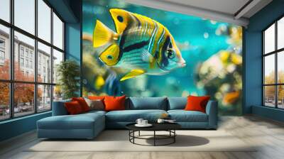 close up of a colorful tropical fish in the ocean, oceanic life scene, fish in underwater, underwater life Wall mural