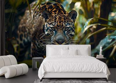 close up of a panther in the jungle, portrait of a panther, wild panther in the forest Wall mural