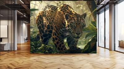 close up of a panther in the jungle, portrait of a panther, wild panther in the forest Wall mural