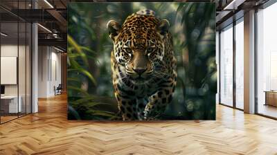 close up of a panther in the jungle, portrait of a panther, wild panther in the forest Wall mural