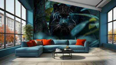 close up of a panther in the jungle, portrait of a panther, wild panther in the forest Wall mural