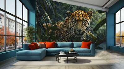 close up of a panther in the jungle, portrait of a panther, wild panther in the forest Wall mural