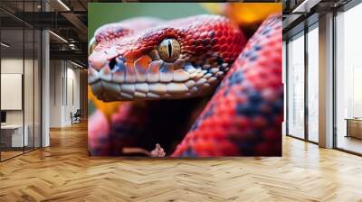 close-up of snnake, snake in wild nature, snake in the forest, close-up of wild snake, snake looking forward Wall mural