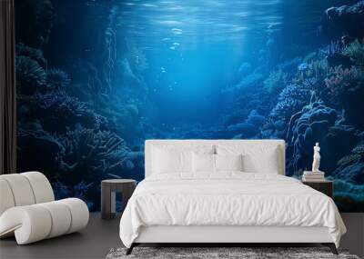 coral blue water in the ocean, oceanic view, underwater life scene, coral blue background Wall mural