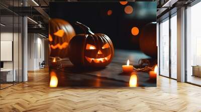 halloween scene, scary pumpkin, candles in the dark, halloween pumpkin Wall mural