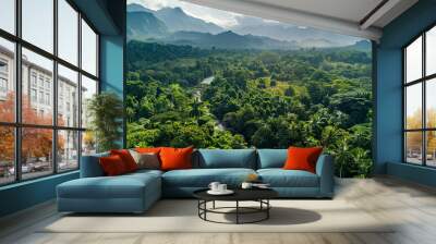 panoramic view of the tropical jungle, tropical forest scenery, tropical green landscape Wall mural