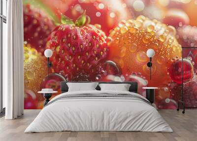 summer fruits on background, delicious fruits on colored background, background of summer fruits, fruits banner Wall mural