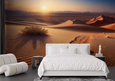 sunset in the desert, panoramic desert scene, sand in the desert, landscape in the desert Wall mural