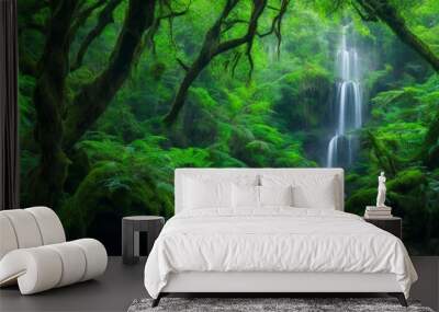 waterfall in the forest, waterfal scene, beautiful landscape Wall mural