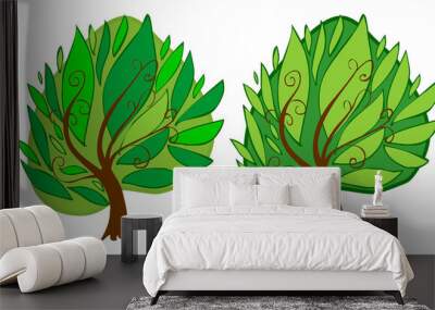 The illustration of two cartoon trees Wall mural