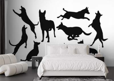 Set of belgian malinois dog silhouette isolated one white background Wall mural