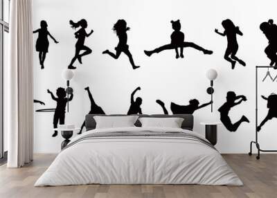 Vector set of detailed children playing boys and girls silhouettes isolated on white background Wall mural