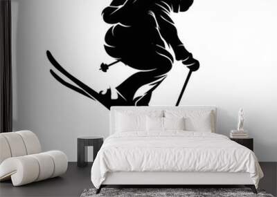 Vector silhouette of a skier in winter. Ski silhouette isolated vector design on white background Wall mural