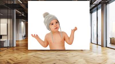 Adorable baby with wool cap Wall mural