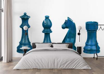 Blue chessmen Isolated on White Wall mural