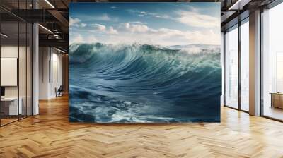 Blue ocean with tall waves. Generative AI Wall mural