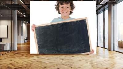 Child with empty slate to put words on a white background Wall mural