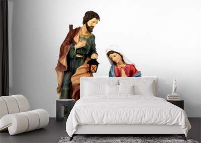 Christmas nativity scene with holy family isolated on a white background Wall mural