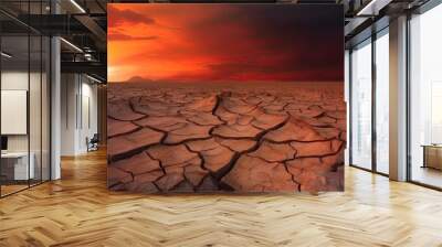 Cracked dried earth soil. Ground texture. Drought or dry land. Generative AI Wall mural