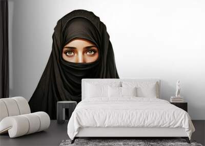 Muslim young woman wearing hijab isolated on white background. Generative AI Wall mural