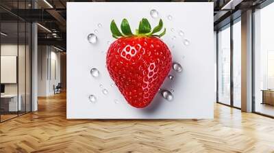 Tasty strawberry with drops isolated on white background. Sweet juicy fruit. Generative AI Wall mural