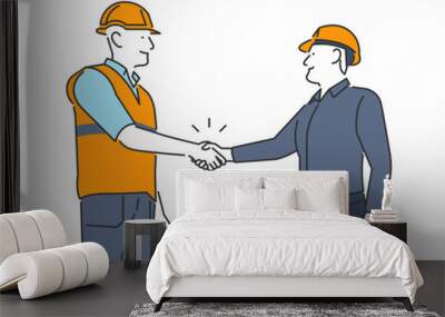 Icon illustration of a construction worker shaking hands with a foreman Wall mural