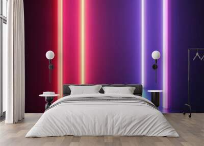 3D rendering two vertical neon frames on a dark background with a floor reflection Wall mural