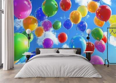 Colorful Balloons flying in the sky party Wall mural