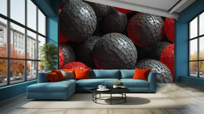 geometric gradient black background, in the style of rendered, red, grey and black-colored, sculptures, spherical sculptures, gradient, minimal abstract Wall mural