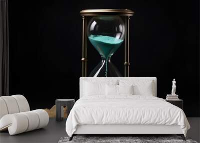 hourglass on black background endless loop, time, sand, clock, glass, timer Wall mural