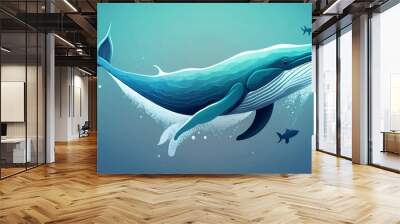 Vector graphic cartoon illustration in the art style, whale in the water Wall mural