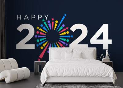 2024 Happy New Year logo design vector. colorful and trendy new year 2024 design template. Wall mural