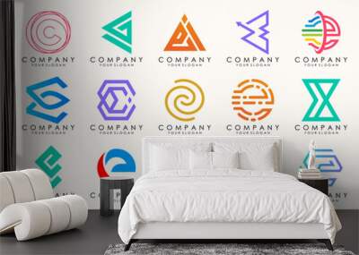 Abstract logos mega collection with letters E. Geometrical abstract logos Wall mural