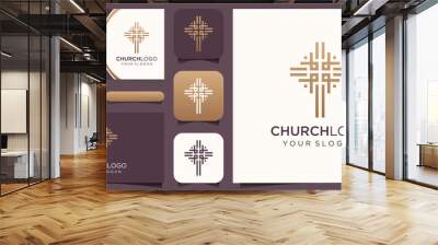 christian cross logo design vector template. Baptist cross symbol vector design template. Wall mural