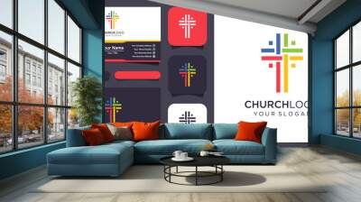 christian cross logo design vector template. Baptist cross symbol vector design template. Wall mural