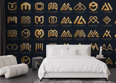 collection abstract letter M logo design. modern logotype M design with gold color. vector illustration Wall mural