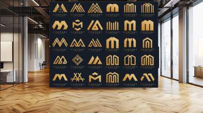 collection abstract letter M logo design. modern logotype M design with gold color. vector illustration Wall mural