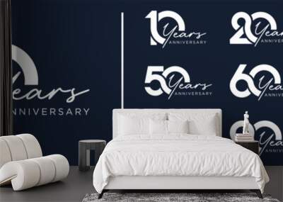 collection anniversary 10 to 100 year logo designs. abstract number for celebration event, wedding, greeting card, and invitation, vector illustration Wall mural