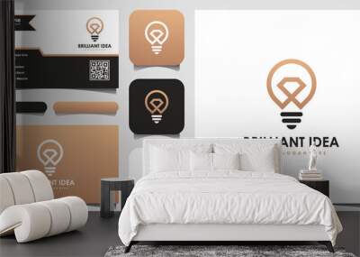 creative bulb lamp and diamond logo and business card design. Idea creative light bulb brilliant logo. Wall mural