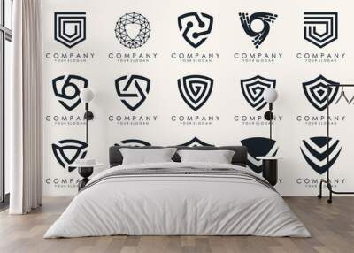 Creative Shield logo and icons set. Vector logo design template. Wall mural