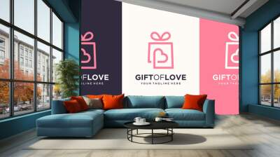 gift and heart logo combination. Unique surprise and logotype design template Wall mural