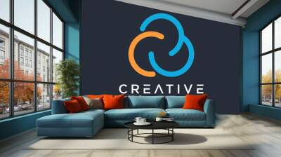 Initial CB logo design with cloud element. logo the letter C 3 in the form of abstract line art. symbol for technology digital. - VECTOR Wall mural